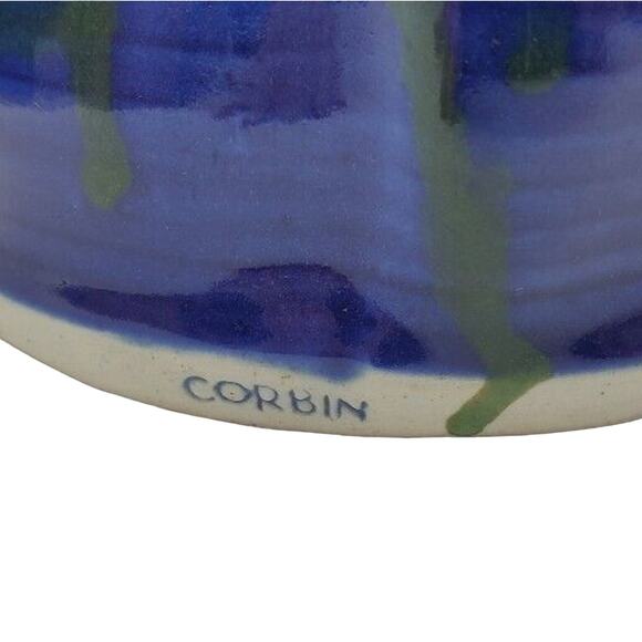 Red Blue Studio Art Pottery Vase Drip Large Stoneware Ceramic Holder Iowa Corbin - Picture 6 of 12